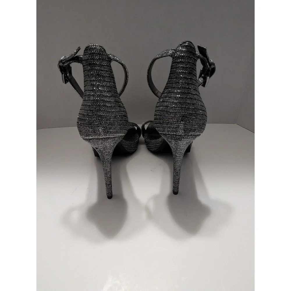 Michael Michael Kors Silver Glitter Platform Ankle Strap Heels Womens 9.5M
